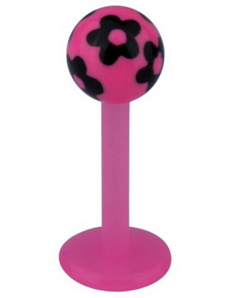Labret m/Blomster - Rosa/Svart - Strl 1,2x8x4mm