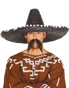 Stor Svart Sombrero med Hvite Dusker 65 cm