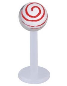 Labret m/Stripet Opp Kule - Hvit/Rød - Strl 1,2x8x4mm