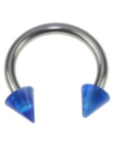 Rund Øyenbrynspiercing med Blå og Hvite Spike Kuler - 1.2 x 8 mm