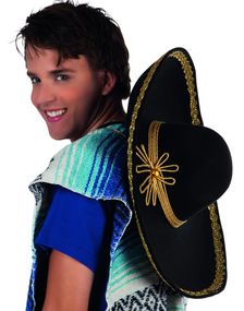 Svart Luksus Sombrero Hatt med Border og Bånd 55 cm