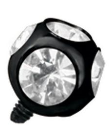 Svart Dermal Anchor Kule med Klare Stener - Strl 3 mm kule med 1,2 mm gjenger
