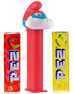 Gammelsmurfen Pez-Holder med 2 stk Pez Pakker