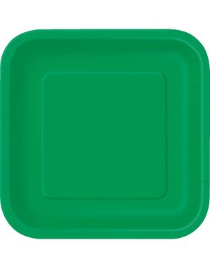 14 stk Firkantede Grønne Papptallerkener 22 cm