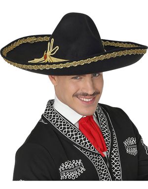 Svart Sombrero med Gullfarget Kant 44 cm