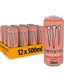 12 stk Monster Energy Ultra Peachy Keen 500 ml Energidrikk - Helt Brett (Sukkerfri)