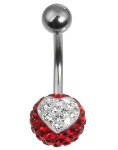 Sparkling Heart Navlepiercing - Rød/Hvit