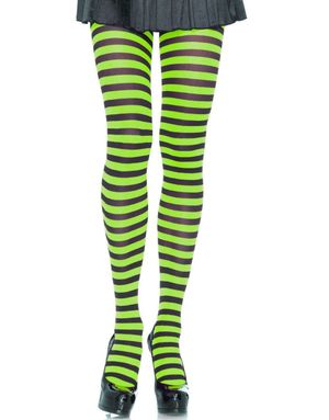 Stripete nylon strømpebukse – limegrønn og svart