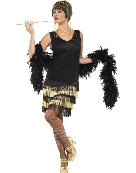 Svart og Gullfarget Flapper Kostyme