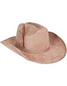 Beige Cowboyhatt med Fjær