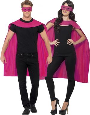 Rosa Superhelt Kit med Kappe og Øyemaske