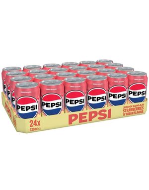 24 stk Pepsi Strawberries & Cream Flavour 330 ml - Helt Brett (Sukkerfri)