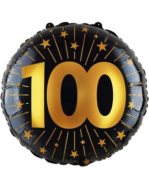 100-års Feiring - Svart og Gull Folieballong 46 cm