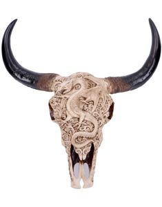 Mythical Markings - Skjelettkranie med Drage-Utskjæringer 44 cm