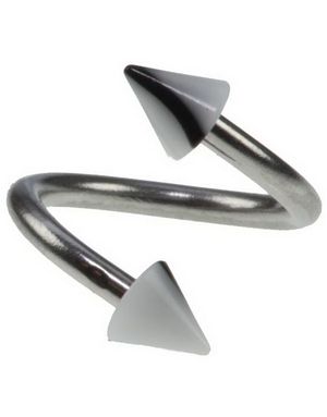 Curve Øyenbrynspiercing med Hvite og Svarte Spikes - 1.2 x 8 mm