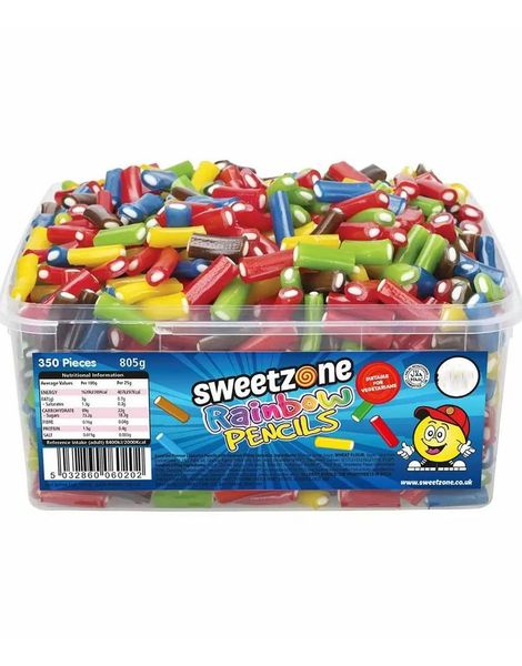 350 stk Sweetzone Rainbow Pencils - Boks med Små Fargerike Godteristenger 805 gram