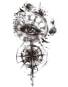 Occult Clock & Compass (Fake Tattoo)