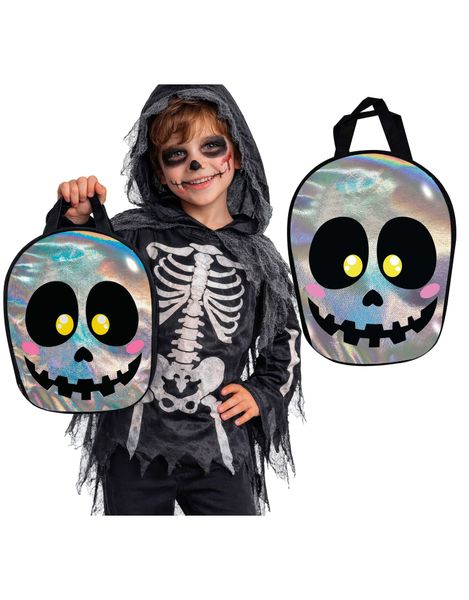 Sølvfarget Halloween Godteripose med Hodeskalle (36x28 cm)