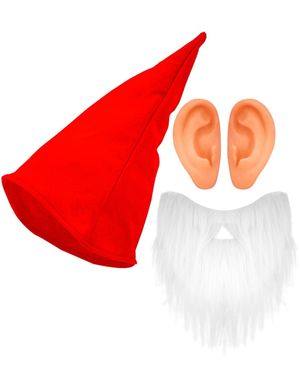 Rødt Julealv Sett - Hatt med Ører og Skjegg