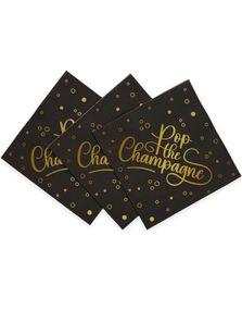 20 stk Pop the Champagne - Svarte Servietter 33x33cm