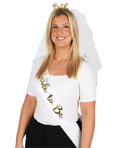 Hvitt og Gullfarget "Bride to Be" Sett - 3 Deler