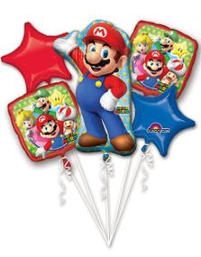 Super Mario Ballongbukett med 5 Folieballonger
