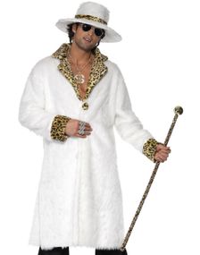 Hvitt Pimpkostyme med Leopardmønster til Mann - Medium