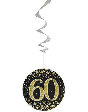 6 stk 60-Års Bursdag Svart og Gullfarget Holografiske Swirls