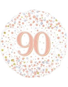 90-års Feiring - Hvit og Rosegull Holografisk Folieballong 45 cm