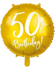 50th Birthday - Rund Gullfarget Folieballong 45 cm