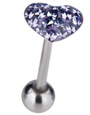 Tungepiercing med Hjerteformet Lilla Toppkule & Stener