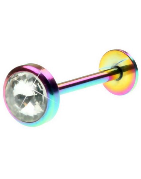 Flerfarget Tungepiercing med Klar Sten