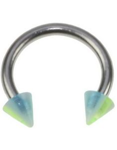 Rund Øyenbrynspiercing med Grønne, Blå og Hvite Spike Kuler - 1.2 x 8 mm