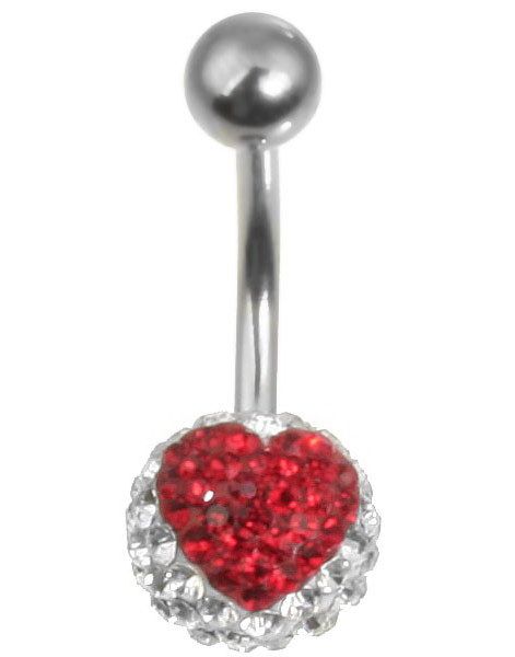 Sparkling Heart Navlepiercing - Hvit/Rød