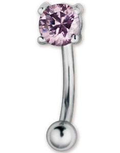 Banan Øyenbrynspiercing med Rosa Diamantformet Sten - 1.2 x 8 mm