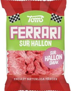 Toms Ferrari Sur Hallon - Bilformede Vingummibiter med Sur Bringebærsmak 120 gram