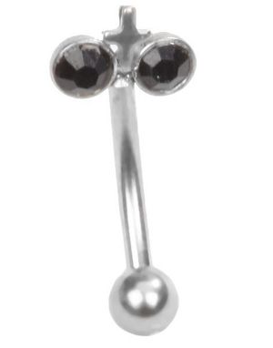 Øyenbrynspiercing med Svarte Stener og Kors - 1.2 x 8 mm