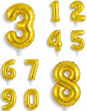 Tall 0-9 - Gullfargede Folieballong Kaketoppere - 13 cm