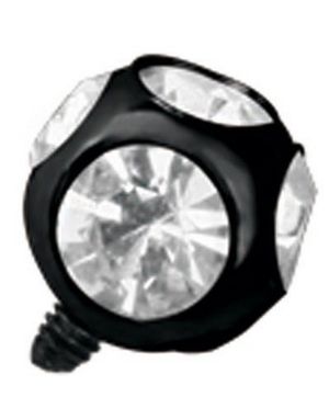 Svart Dermal Anchor Kule med Klare Stener - Strl 3 mm kule med 1,2 mm gjenger