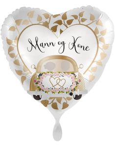 Hjerteformet "Mann og Kone" Bryllupsbil Folieballong 43 cm