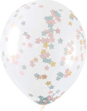 5 stk 30 cm Gjennomsiktige Ballonger med Pastell Stjerne-Konfetti