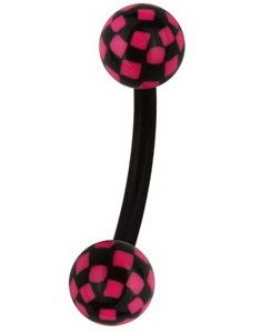 Øyenbrynspiercing med Sjakkmønster - Svart/Rosa - 1.2 x 8 mm