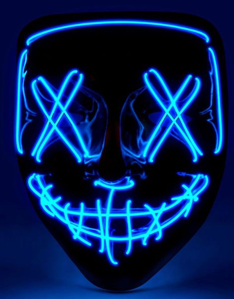El Wire Purge - Svart Maske med Blått LED-Lys - 3 Lys Innstillinger