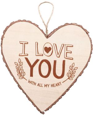 "I Love You With All My Heart" Hjerteformet Skilt i Tre 15x15 cm