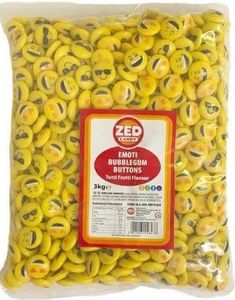3 kg Zed Emoji Bubblegum Buttons - Kjempestor Pose med Tutti-Frutti Tyggegummi