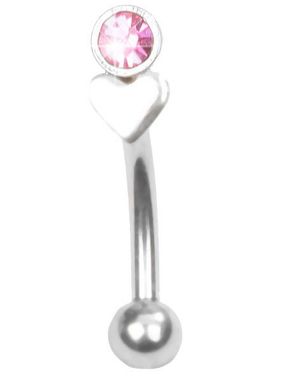 Øyenbrynspiercing med Hjerte og Rosa Sten - 1.2 x 8 mm