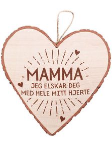 "Mamma - Jeg Elskar Deg Med Hele Mitt Hjerte" Hjerteformet Skilt i Tre 15x15 cm