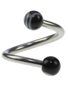 Curve Øyenbrynspiercing med Svarte og Hvite Kuler - 1.2 x 8 mm