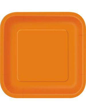 14 stk Firkantede Orange Papptallerkener 22 cm