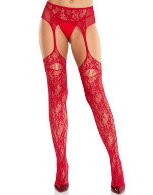 Nettingstrømper med innebygd hofteholder – rød